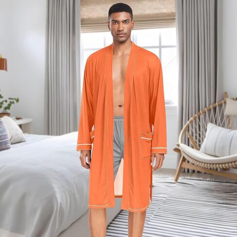 STAYTOP Pure Plain Orange Men's Nightshirt,Soft Kimono Bathrobe Men Long Sleeve Mens Sleepwear in Saudi Arabia