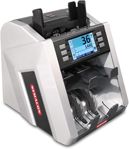 جهاز تمييز العملات من فئة Semacon S-2500 Bank من الدرجة الثانية، سرعة 1000 NPM (تمييز)/800-1500 NPM (العد)، سعة قادوس 500 ورقة نقدية، سعة المكدس 250 ورقة نقدية (رئيسية)/100 ورقة نقدية (رفض) in Kuwait