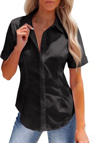 siliteelon Womens Button Down Shirt Stain Shield Short Sleeve Wrinkle Free Dress Shirt Work Blouse Business Casual Tops in Saudi Arabia