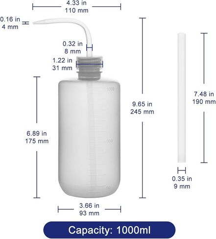 زجاجة غسيل كيميائية من لاباسيكس، عبوة واحدة من زجاجة غسيل بلاستيكية آمنة بالضغط، LDPE بفم ضيق، 1000 مل (8 أونصة)/زجاجة واحدة in Kuwait