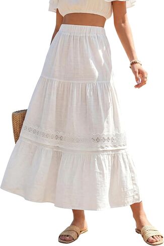 Blooming Jelly Womens Maxi Skirt Boho Summer Long Skirts Flowy High Waist Tiered Casual Beach Dress with Pockets 2026 in Saudi Arabia