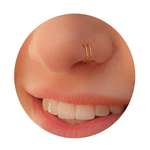 Tiny Cut Wire Gold Double Fake Hoop Nose Ring - Spiral Fake Nose Ring 20 Gauge Snug False Double Nose Piercing FauxThin Nose Piercings Hoops (Hammered Gold) in Kuwait