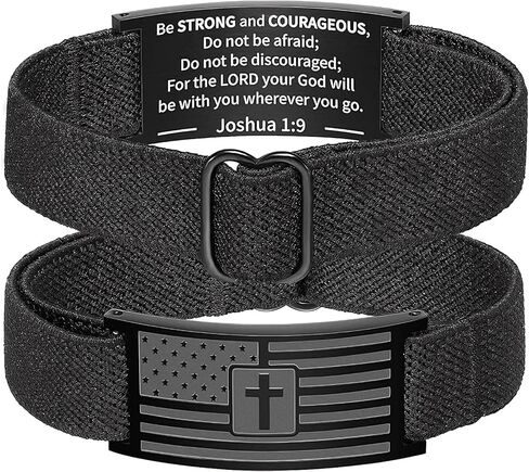 Valentine's Day Gifts for Him - American Flag Cross Bible Verse Bracelet | Adjustable Elastic Christian Jewelry for Men & Boys in Saudi Arabia