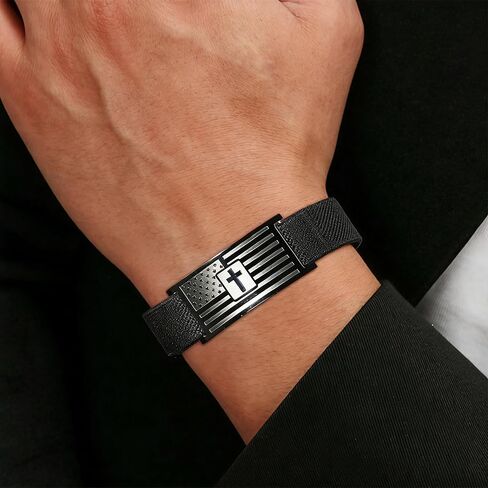 Valentine's Day Gifts for Him - American Flag Cross Bible Verse Bracelet | Adjustable Elastic Christian Jewelry for Men & Boys in Saudi Arabia