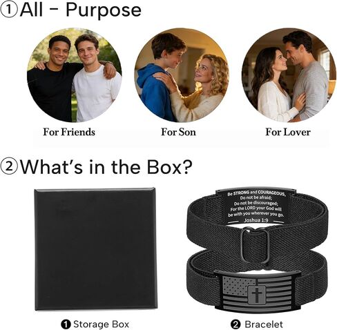 Valentine's Day Gifts for Him - American Flag Cross Bible Verse Bracelet | Adjustable Elastic Christian Jewelry for Men & Boys in Saudi Arabia