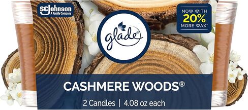 وعاء شموع معطرة بفتيل واحد من Glade، أخشاب الكشمير، معطر هواء مملوء بالزيوت العطرية، 4.08 أونصة، عدد 2 in Saudi Arabia