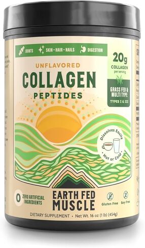 مسحوق ببتيدات الكولاجين من Earth Fed Muscle Keystone - امتصاص كامل - 38 حصة - يدعم الشعر والبشرة والأظافر والمفاصل والتعافي بعد التمرين - خالٍ من السكر والصويا والغلوتين. باليو، كيتو. in Kuwait