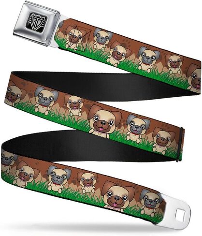 Buckle-Down Seatbelt Belt - Pug Puppies/Paw Prints Browns/Greens - 1.0" Wide - 20-36 Inches in Length in Saudi Arabia