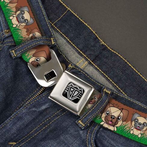 Buckle-Down Seatbelt Belt - Pug Puppies/Paw Prints Browns/Greens - 1.0" Wide - 20-36 Inches in Length in Saudi Arabia