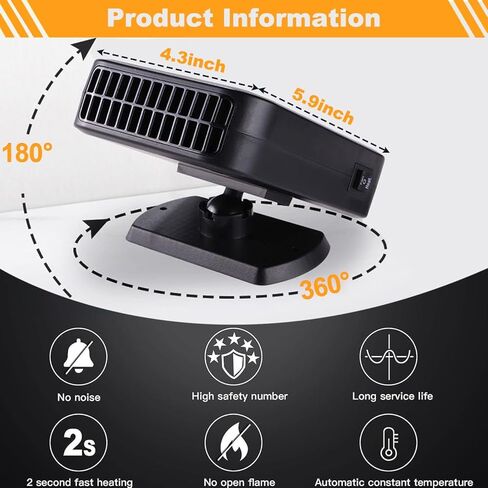 12V 200W Car Heater,Portable Windshield Defroster 360° Rotatable Fast Heating Defroster Defogger for Car Windshield,Plug into Cigarette Lighter,Car Heaters for Vehicle,Car,RV,SUV (Orange) in Kuwait