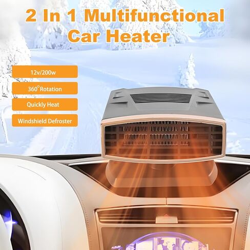 Car Heaters for Vehicle,12V 200W Car Defroster Windshield Heater,Car Heater that Plugs into Cigarette Lighter,2-in-1 Fast Heating & Cooling Modes with 360° Rotatable Base (Black&Gold) in Kuwait