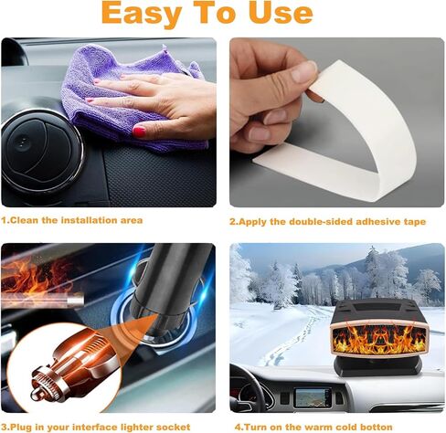 Car Heaters for Vehicle,12V 200W Car Defroster Windshield Heater,Car Heater that Plugs into Cigarette Lighter,2-in-1 Fast Heating & Cooling Modes with 360° Rotatable Base (Black&Gold) in Kuwait