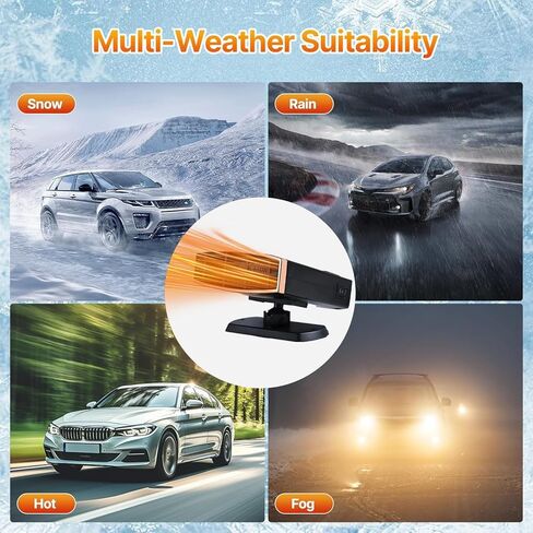 Car Heaters for Vehicle,12V 200W Car Defroster Windshield Heater,Car Heater that Plugs into Cigarette Lighter,2-in-1 Fast Heating & Cooling Modes with 360° Rotatable Base (Black&Gold) in Kuwait