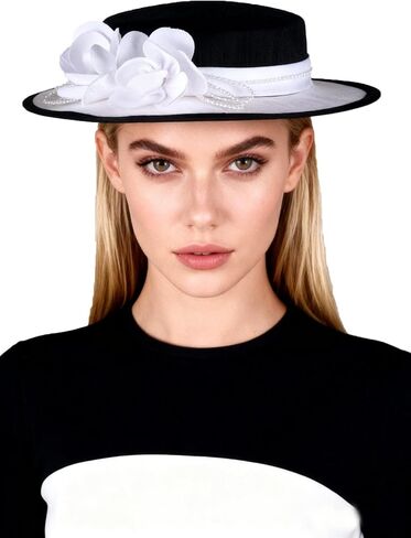Wide Brim Church Hat for Women - Fascinator with Flower Bead,Bridal Wedding Tea Party Dress Formal Cocktail Flat Top Hats in Saudi Arabia
