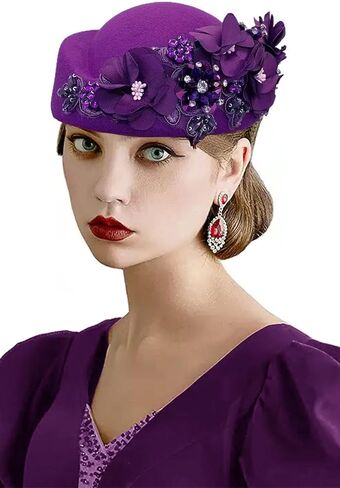 قبعة نسائية من اللباد البريطاني القديم، غطاء رأس الكنيسة ديربي مع قبعة ناعمة للنساء من الأزهار in Kuwait