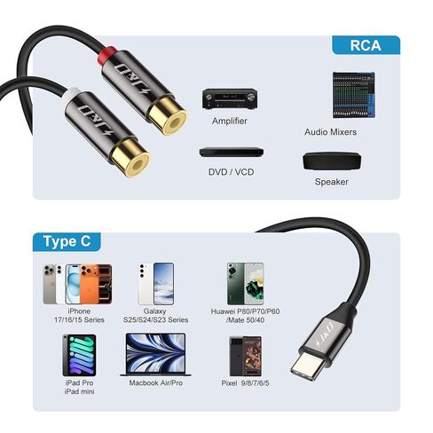 كابل ستيريو J&D USB C إلى RCA من النوع C إلى 2 RCA أنثى Y Splitter RCA متوافق مع iPhone 15/15 Plus/15 Pro/15 Pro Max، Galaxy S23/S23+/S23 Ultra/S22+/S22 Ultra، 0.6 قدم in Saudi Arabia