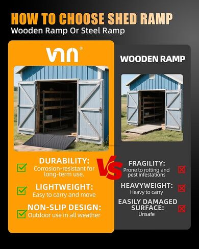 VNN 29" x 48" Shed Ramp for Riding Mower & Lawn Equipment | 1500 LB Capacity Anti-Slip Punch Plate Ramp for ATV, Motorcycles, Garages & Barns (2PC, Aluminum) in Kuwait