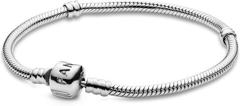 PANDORA Jewelry Bundle with Gift Box - Moments Sterling Silver Snake Chain Charm Bracelet with Barrel Clasp, 8.3" & Sterling Silver Sister Heart Charm with Cubic Zirconia - Gift for Women in Saudi Arabia