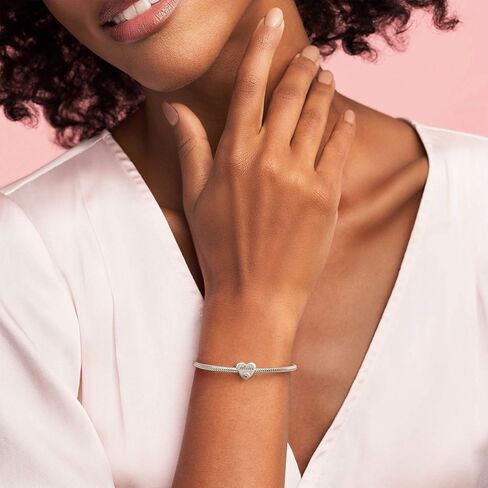 PANDORA Jewelry Bundle with Gift Box - Moments Sterling Silver Snake Chain Charm Bracelet with Barrel Clasp, 8.3" & Sterling Silver Sister Heart Charm with Cubic Zirconia - Gift for Women in Saudi Arabia