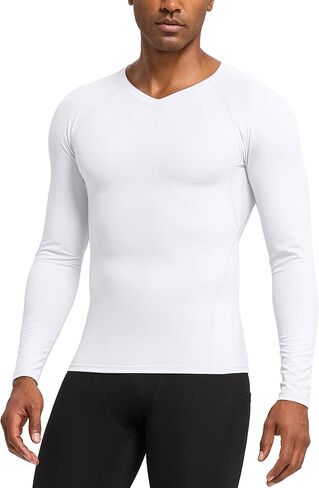 Men's Compression Shirts Long Sleeve V-Neck Running Workout Sports Undershirt Thermal Base Layer Tops in Kuwait
