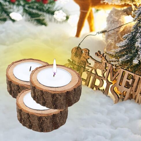 12 حزمة حامل شموع Tealight خشبي حامل شموع خشبي نذري حامل شموع ضوء الشاي الخشبي لطاولة الطعام (اللون: خشب) in Kuwait