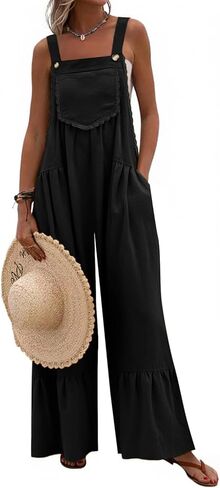Dokotoo Women's Lace Casual Overalls Summer Jumpsuit Loose Baggy Wide Leg Ruffle Pants Rompers with Pockets in Saudi Arabia