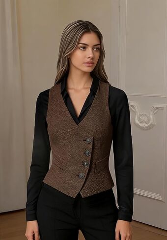Women's Suit Vest Herringbone Tweed Business Slim Fit Vintage Waistcoat Lady Sleeveless Jacket in Saudi Arabia