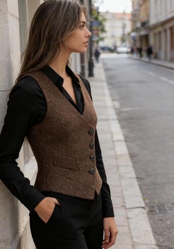 Women's Suit Vest Herringbone Tweed Business Slim Fit Vintage Waistcoat Lady Sleeveless Jacket in Saudi Arabia