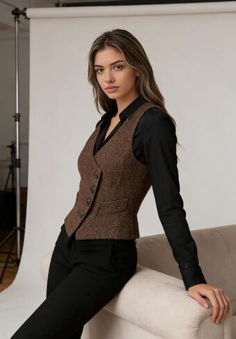 Women's Suit Vest Herringbone Tweed Business Slim Fit Vintage Waistcoat Lady Sleeveless Jacket in Saudi Arabia