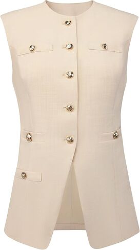 Women's Summer Suit Vest Top Sleeveless Crew Neck Button Down Business Casual Waistcoat in Saudi Arabia