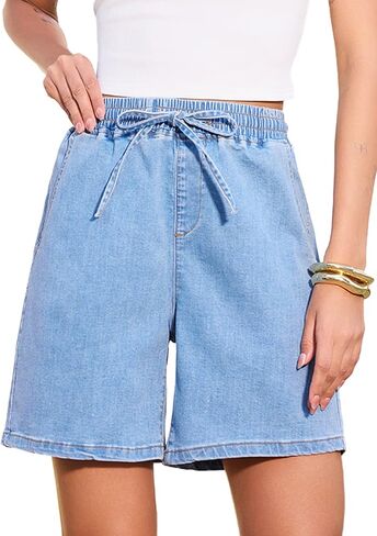 SIDEFEEL Womens Jean Shorts High Waisted Stretchy Summer Drawstring Elastic Waist Baggy Denim Shorts in Saudi Arabia