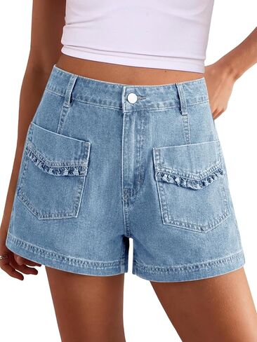 Cicy Bell Womens High Waisted Jean Shorts Summer Baggy Wide Leg Vintage Denim Shorts with Ruffle Front Pockets in Saudi Arabia