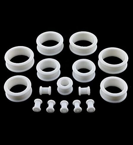 Pair 1-15/16" (50MM) WHITE SILICONE FLAT FLARE TUNNELS Double Flare Gauges Thin Soft Flexible Flesh Plugs (2pcs) in Saudi Arabia