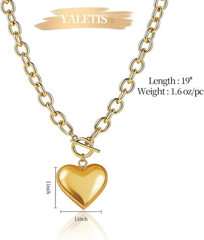 16K Gold Plated Necklace for Women Trendy Gold Chunky Necklace Heart Pendant Thick Chain Choker Dainty Gold Jewelry Gifts for Women in Saudi Arabia