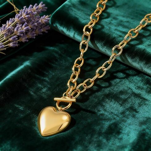 16K Gold Plated Necklace for Women Trendy Gold Chunky Necklace Heart Pendant Thick Chain Choker Dainty Gold Jewelry Gifts for Women in Saudi Arabia