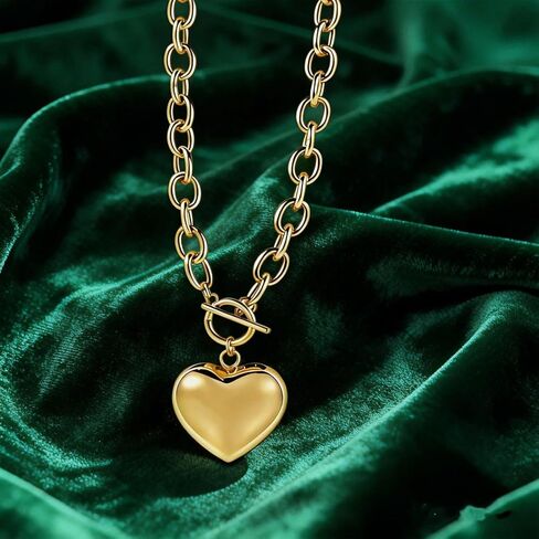 16K Gold Plated Necklace for Women Trendy Gold Chunky Necklace Heart Pendant Thick Chain Choker Dainty Gold Jewelry Gifts for Women in Saudi Arabia