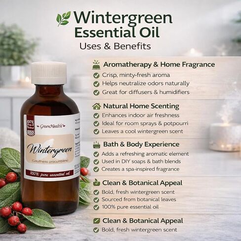 Wintergreen 100% Pure & Natural Essential Oil - 4oz - Shipped with Child Resistant Cap in Kuwait