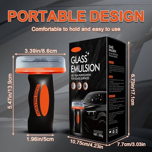 Glass Oil Film Remover for Car, 2026 Upgraded Automotive Oil Film Cleaning Brush, Hand-Held Glass Emulsion Cleaner for Car Windshield, Windows and Mirrors in Kuwait