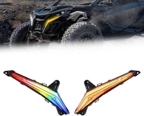 Smart RGB LED Fang Lights for Can Am Maverick R MAX 2024-2025 Accessories, Turn Signal Accent Signature Fang Light with App Controlled Colors DRL Startup Animation Smart Scenes & Music Sync in Saudi Arabia