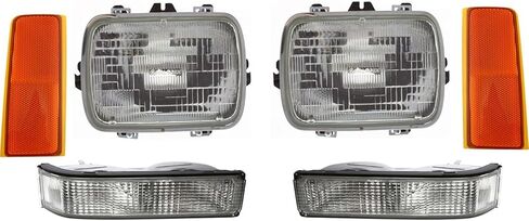 Sawyer Auto Replacement Headlight Kit (2 Headlights, 2 Reflectors, 2 Turn Signals) fits GMC K1500 K2500 C2500 - Single Rectangular Headlights - V6 4.3L Models in Saudi Arabia