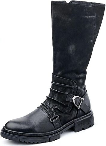 Men'S Tall Riding Boots Leather Role Playing Boots Riding Boots Tall Retro Equestrian Boots Side Zip Motorcycle Combat Boots in Saudi Arabia