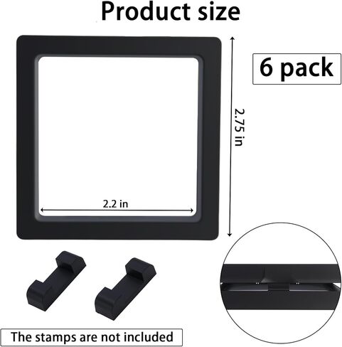 6 قطع حافظة عرض الطوابع مقاس 2.75 بوصة، حافظة عرض بإطار عائم ثلاثي الأبعاد لطوابع البريد والمجوهرات وعملات التحدي والميدالية (غير متضمنة الطوابع) in Kuwait