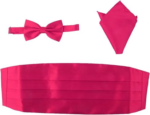 Kisangel Mens Belts Red Bow Tie Mens Red Tie 3pcs Cummerbund and Bow Set Hanky Set Cummerbund, Handkerchief for Party Wedding (Rose) Black Black s in Saudi Arabia