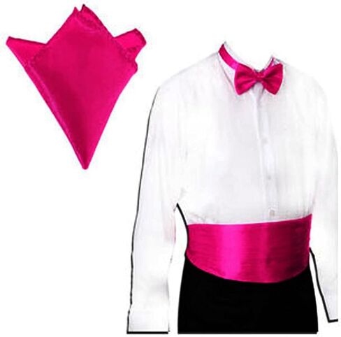 Kisangel Mens Belts Red Bow Tie Mens Red Tie 3pcs Cummerbund and Bow Set Hanky Set Cummerbund, Handkerchief for Party Wedding (Rose) Black Black s in Saudi Arabia