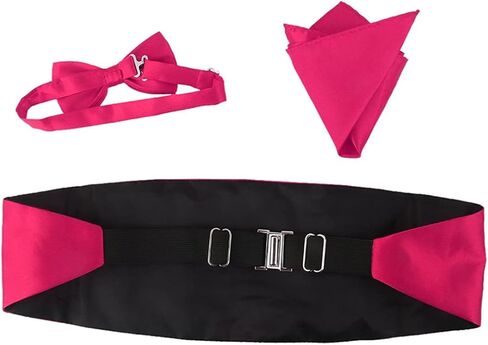 Kisangel Mens Belts Red Bow Tie Mens Red Tie 3pcs Cummerbund and Bow Set Hanky Set Cummerbund, Handkerchief for Party Wedding (Rose) Black Black s in Saudi Arabia