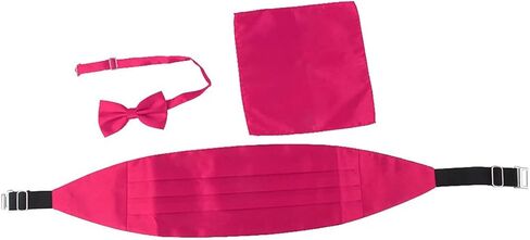 Kisangel Mens Belts Red Bow Tie Mens Red Tie 3pcs Cummerbund and Bow Set Hanky Set Cummerbund, Handkerchief for Party Wedding (Rose) Black Black s in Saudi Arabia