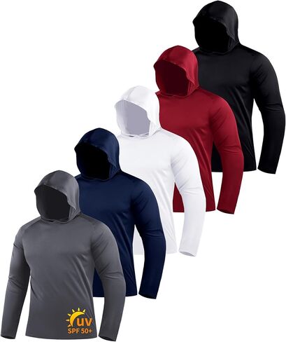 ZITY 5 Pack Men's Sun Protection Long Sleeve Hoodie Shirts UPF 50+ Fishing Shirts Lightweight Athletic Rash Guard Sweatshirts in Saudi Arabia