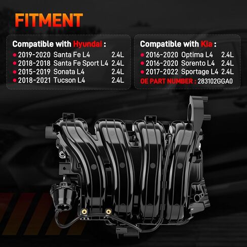 Intake Manifold Compatible with Hyundai Kia 2015-2019 Sonata 2018-2021 Tucson 2019-2020 Santa Fe 2018 Santa Fe Sport 2016-2020 Optima 2016-2020 Sorento 2017-2022 Sportage L4 2.4L Replace#283102GGA0 in Saudi Arabia