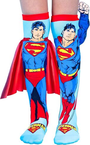 جوارب MADMIA Superman، جوارب مذهلة تصل إلى الركبة مع ذراع سوبرمان قطيفة ثلاثية الأبعاد ورداء مخملي! in Kuwait