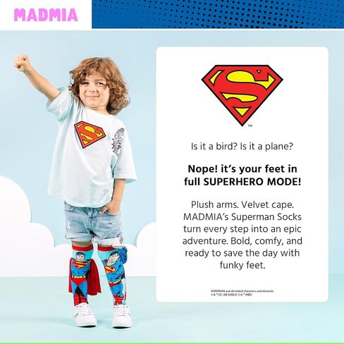 جوارب MADMIA Superman، جوارب مذهلة تصل إلى الركبة مع ذراع سوبرمان قطيفة ثلاثية الأبعاد ورداء مخملي! in Kuwait